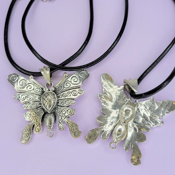 Large Butterfly Statement Pendant Necklace on a Black cord - Picture 4 of 4